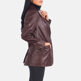 Wolves  Maroon Leather Blazer Women Jacket